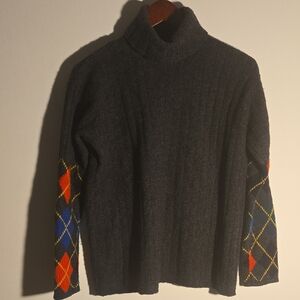Vittadini Sport Charcoal Turtleneck Sweater with Argyle Sleeves